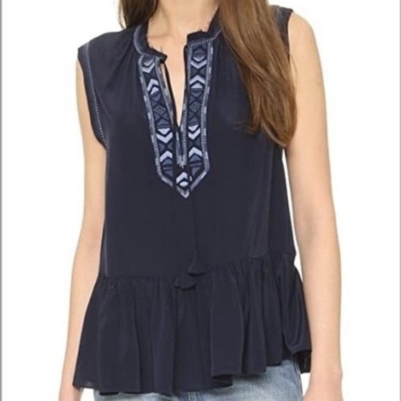 Rebecca Taylor Silk‎ Peplum Top Embroidered Sleeveless Blouse Size 2 - Picture 1 of 9